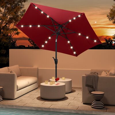 Costway 230 cm Sonnenschirm mit LED Solar Beleuchtung & Kurbel Gartenschirm Marktschirm Wine Costway 230 cm Sonnenschirm mit LED Solar Beleuchtung & Kurbel Gartenschirm Marktschirm Wine