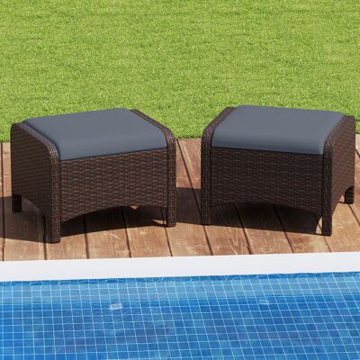 Costway 2er Set Fußhocker aus PE-Rattan Gartenhocker mit Abnehmbarem Sitzkissen Metallkonstruktion Grau Costway 2er Set Fußhocker aus PE-Rattan Gartenhocker mit Abnehmbarem Sitzkissen Metallkonstruktion Grau