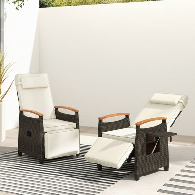 Costway 2er Set Relaxliege Rattan Liegesessel mit weichen Kissen Verstellbarer Rückenlehne und Fußstütze Liegestuhl Weiß Costway 2er Set Relaxliege Rattan Liegesessel mit weichen Kissen Verstellbarer Rückenlehne und Fußstütze Liegestuhl Weiß