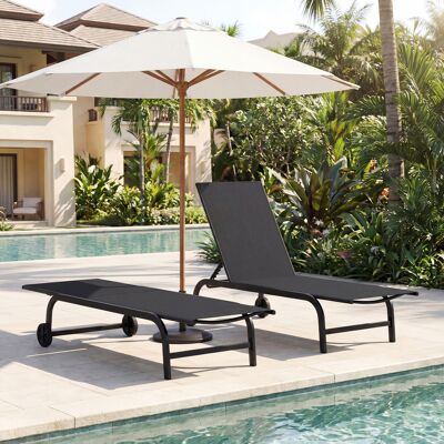 Costway 2er Set Sonnenliege mit Rollen Robuste Gartenliege mit 6-Fach Verstellbare Rückenlehne bis 180° Flach Schwarz Costway 2er Set Sonnenliege mit Rollen Robuste Gartenliege mit 6-Fach Verstellbare Rückenlehne bis 180° Flach Schwarz