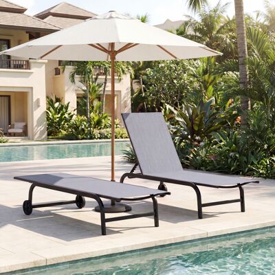 Costway 2er Set Sonnenliege mit Rollen Robuste Gartenliege mit 6-Fach Verstellbare Rückenlehne bis 180° Flach Grau Costway 2er Set Sonnenliege mit Rollen Robuste Gartenliege mit 6-Fach Verstellbare Rückenlehne bis 180° Flach Grau
