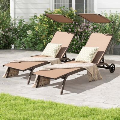 Costway 2er Set Terrassenliege Outdoor-Liegestuhl mit Rädern Strandliege aus Metall Braun Costway 2er Set Terrassenliege Outdoor-Liegestuhl mit Rädern Strandliege aus Metall Braun