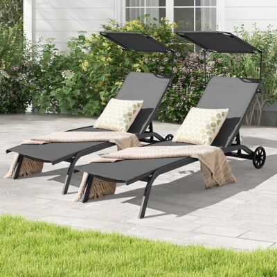 Costway 2er Set Terrassenliege Outdoor-Liegestuhl mit Rädern Strandliege aus Metall Grau Costway 2er Set Terrassenliege Outdoor-Liegestuhl mit Rädern Strandliege aus Metall Grau