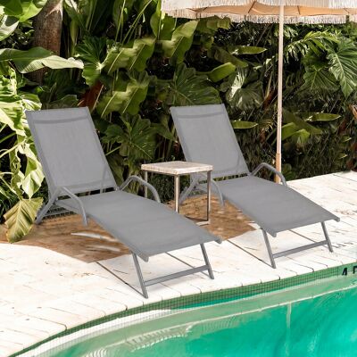 Costway 2er Set 5-Position Verstellbare Terrasse-Lounges mit Atmungsaktivem Sitz für Outdoor Grau Costway 2er Set 5-Position Verstellbare Terrasse-Lounges mit Atmungsaktivem Sitz für Outdoor Grau
