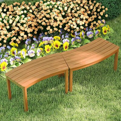 Costway 2er Set Holz Gartenbank ohne Rückenlehne Sitzbank Gebogene Holzbank Parkbank Natur Costway 2er Set Holz Gartenbank ohne Rückenlehne Sitzbank Gebogene Holzbank Parkbank Natur