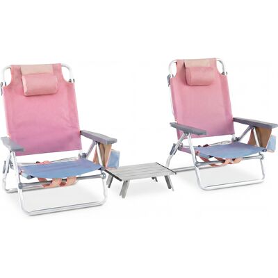Costway 2er Set Strandstühle mit Tisch Klappbare Campingstühle mit Verstellbarer Rückenlehne Bunt Costway 2er Set Strandstühle mit Tisch Klappbare Campingstühle mit Verstellbarer Rückenlehne Bunt