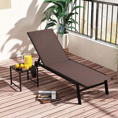 Costway Sonnenliege mit Rollen & Beistelltisch Gartenliege mit Verstellbarer Rückenlehne & Stoff Braun Costway Sonnenliege mit Rollen & Beistelltisch Gartenliege mit Verstellbarer Rückenlehne & Stoff Braun