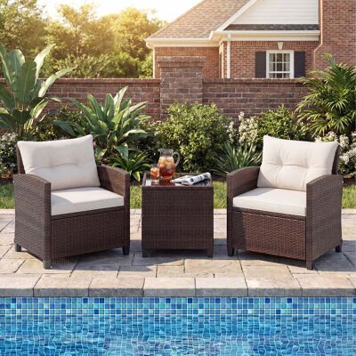 Costway 3-TLG. Polyrattan Lounge Set Gartenmöbel Rattan Sitzgruppe mit Sitzkissen & Couchtisch Beige Costway 3-TLG. Polyrattan Lounge Set Gartenmöbel Rattan Sitzgruppe mit Sitzkissen & Couchtisch Beige