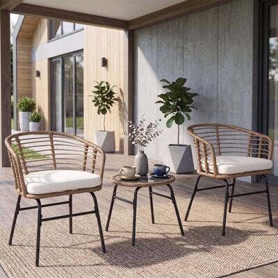 Costway 3-Teiliges Rattan Gartenmöbel Set Bistroset für 2 Personen Balkonmöbel mit Glastisch Costway 3-Teiliges Rattan Gartenmöbel Set Bistroset für 2 Personen Balkonmöbel mit Glastisch