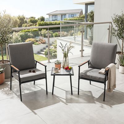 Costway 3-teiliges Gartenmöbel Set Balkonmöbel mit 2 Stühlen aus Metallrahmen & Tisch mit Glasplatte Grau Costway 3-teiliges Gartenmöbel Set Balkonmöbel mit 2 Stühlen aus Metallrahmen & Tisch mit Glasplatte Grau