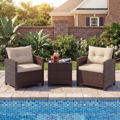 Costway - Rattan Set - Glass - Rattan - Outdoor Set Costway - Rattan Set - Glass - Rattan - Outdoor Set