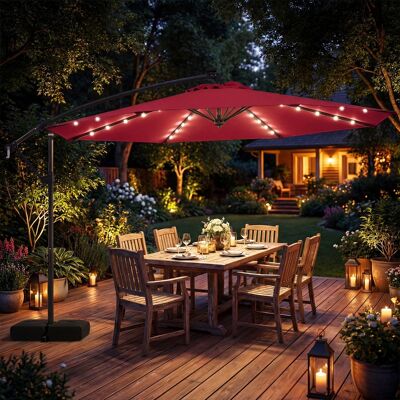 Costway Sonnenschirm mit Ständer & LED-Leuchten & Kurbel 360° Drehbar Ampelschirm Marktschirm Weinrot Costway Sonnenschirm mit Ständer & LED-Leuchten & Kurbel 360° Drehbar Ampelschirm Marktschirm Weinrot