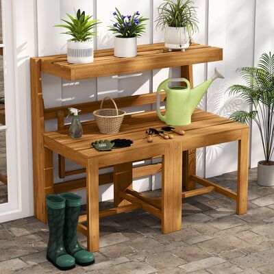 Costway 2 in 1 Gartenbank aus Akazienholz Gartentisch mit Sitzbank 2-Sitzer Holzbank Sitzgruppe für Terrasse Costway 2 in 1 Gartenbank aus Akazienholz Gartentisch mit Sitzbank 2-Sitzer Holzbank Sitzgruppe für Terrasse