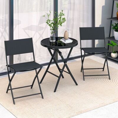 Costway 3-teiliges klappbares Bistro-Set Gartensitzgruppe mit atmungsaktivem Stoffsitz & gehärteter Glastischplatte Schwarz Costway 3-teiliges klappbares Bistro-Set Gartensitzgruppe mit atmungsaktivem Stoffsitz & gehärteter Glastischplatte Schwarz