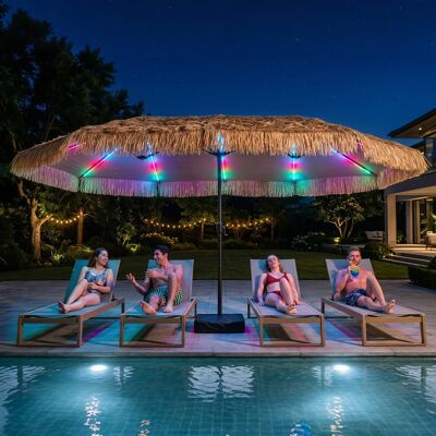 Costway 450 cm Hawaii Sonnenschirm mit LED & Schirmständer Strohschirm mit Kurbel Sonnenschutz & 12 Metallstreben Costway 450 cm Hawaii Sonnenschirm mit LED & Schirmständer Strohschirm mit Kurbel Sonnenschutz & 12 Metallstreben