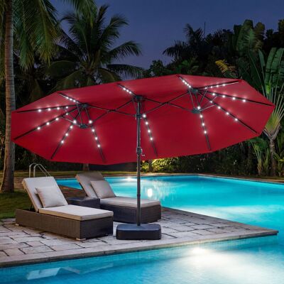 Costway 470 cm Großer Doppel-Terrassenschirm mit 48 Solar-LED-Lichtern & Basis Außenschirm Weinrot Costway 470 cm Großer Doppel-Terrassenschirm mit 48 Solar-LED-Lichtern & Basis Außenschirm Weinrot
