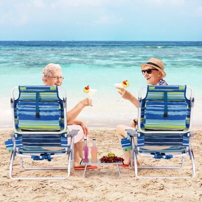 Costway 2er Set Strandstühle mit Tisch Klappbare Campingstühle mit Verstellbarer Rückenlehne Blau + Grün Costway 2er Set Strandstühle mit Tisch Klappbare Campingstühle mit Verstellbarer Rückenlehne Blau + Grün