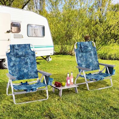 Costway 2er Set Strandstühle mit Tisch Klappbare Campingstühle mit Verstellbarer Rückenlehne Marine Costway 2er Set Strandstühle mit Tisch Klappbare Campingstühle mit Verstellbarer Rückenlehne Marine