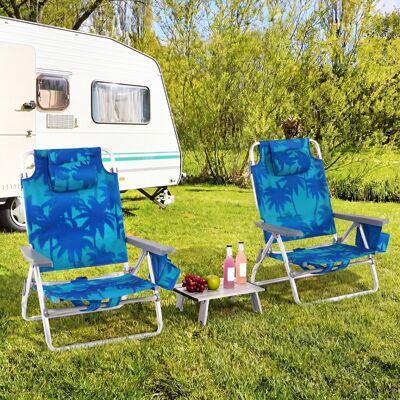 Costway 2er Set Strandstühle mit Tisch Klappbare Campingstühle mit Verstellbarer Rückenlehne Kokosnusspalme Costway 2er Set Strandstühle mit Tisch Klappbare Campingstühle mit Verstellbarer Rückenlehne Kokosnusspalme