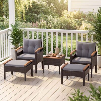 Costway Rattan Gartenmöbel Set inkl. 2 Stühle mit Hocker & Tisch & Kissen Akazienholz Balkonset Grau Costway Rattan Gartenmöbel Set inkl. 2 Stühle mit Hocker & Tisch & Kissen Akazienholz Balkonset Grau