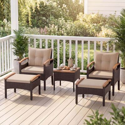 Costway Rattan Gartenmöbel Set inkl. 2 Stühle mit Hocker & Tisch & Kissen Akazienholz Balkonset Beige Costway Rattan Gartenmöbel Set inkl. 2 Stühle mit Hocker & Tisch & Kissen Akazienholz Balkonset Beige