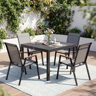 Costway 6er Set Gartenstühle Stapelstuhl Hochlehner aus Atmungsaktivem Teslin-Gewebe mit Holz Grau Costway 6er Set Gartenstühle Stapelstuhl Hochlehner aus Atmungsaktivem Teslin-Gewebe mit Holz Grau