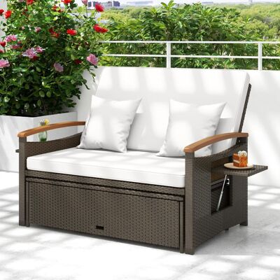 Costway 3 in 1 Rattan Lounge Möbel Set Doppelliege Tagesbett mit Liegefunktion 2 Sitzer & Hocker Weiß Costway 3 in 1 Rattan Lounge Möbel Set Doppelliege Tagesbett mit Liegefunktion 2 Sitzer & Hocker Weiß