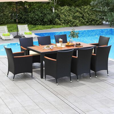 Costway 9 TLG. Rattan Gartenmöbel Set Essset für 8 Personen Gartentisch aus Akazienholz mit Schirmloch Schwarz Costway 9 TLG. Rattan Gartenmöbel Set Essset für 8 Personen Gartentisch aus Akazienholz mit Schirmloch Schwarz