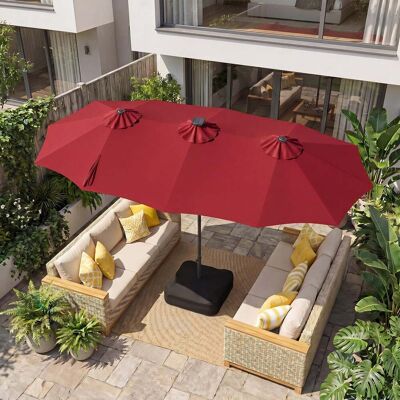 Costway Doppelsonnenschirm 370 x 200 cm Sonnenschirm mit Kurbel & Ständer Terrassenschirm mit 108 LED-Lichtern Weinrot Costway Doppelsonnenschirm 370 x 200 cm Sonnenschirm mit Kurbel & Ständer Terrassenschirm mit 108 LED-Lichtern Weinrot