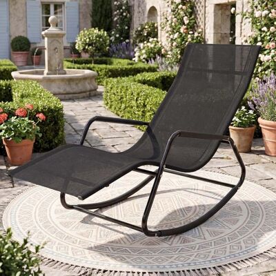Costway Gartenliege Wetterfest Ergonomischer Schaukelstuhl aus Atmungsaktivem Stoff 143 x 57 x 86 cm Schwarz Costway Gartenliege Wetterfest Ergonomischer Schaukelstuhl aus Atmungsaktivem Stoff 143 x 57 x 86 cm Schwarz