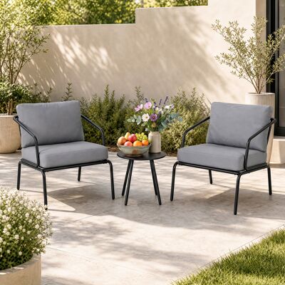 Costway Gartenmöbel Set 3-teilig Terrassenmöbel mit 2 Stühlen & Couchtisch Sitzgruppe mit Metallrahmen Grau Costway Gartenmöbel Set 3-teilig Terrassenmöbel mit 2 Stühlen & Couchtisch Sitzgruppe mit Metallrahmen Grau