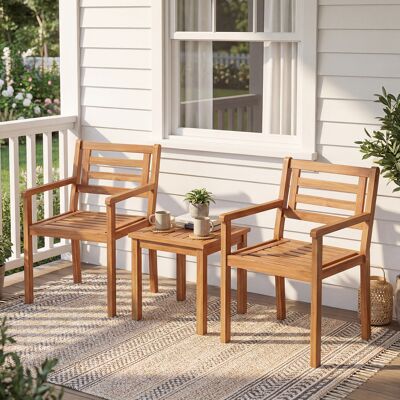 Costway Gartenstühle Akazienholz 2er Set Holzstühle mit Rückenlehne & Armlehne Balkonstühle Blastbar bis 180 kg Costway Gartenstühle Akazienholz 2er Set Holzstühle mit Rückenlehne & Armlehne Balkonstühle Blastbar bis 180 kg