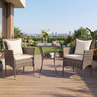 Costway 3-teiliges Gartenmöbel Set Balkon Set inkl. 2 Rattanstühle mit doppellagigem Tisch Beige Costway 3-teiliges Gartenmöbel Set Balkon Set inkl. 2 Rattanstühle mit doppellagigem Tisch Beige