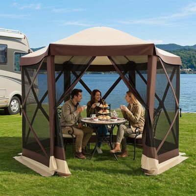 Costway Pop-up Pavillon für 4-6 Personen Faltpavillon mit 6 Moskitonetzen & Reißverschlusstür 300 x 258 x 230 cm Costway Pop-up Pavillon für 4-6 Personen Faltpavillon mit 6 Moskitonetzen & Reißverschlusstür 300 x 258 x 230 cm