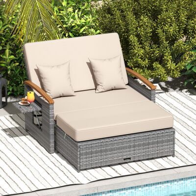 Costway Rattan Gartenbank für Außenbereich 2-Sitzer Balkonmöbel und Ottomane mit Stauraum Beige Costway Rattan Gartenbank für Außenbereich 2-Sitzer Balkonmöbel und Ottomane mit Stauraum Beige