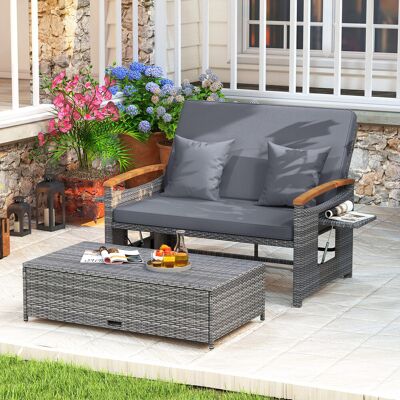 Costway Rattan Gartenbank für Außenbereich 2-Sitzer Balkonmöbel und Ottomane mit Stauraum Grau Costway Rattan Gartenbank für Außenbereich 2-Sitzer Balkonmöbel und Ottomane mit Stauraum Grau