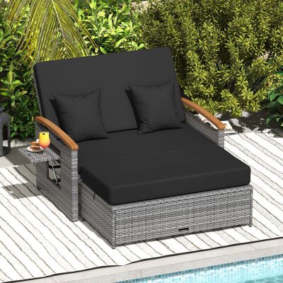 Costway Rattan Gartenbank für Außenbereich 2-Sitzer Balkonmöbel und Ottomane mit Stauraum Schwarz Costway Rattan Gartenbank für Außenbereich 2-Sitzer Balkonmöbel und Ottomane mit Stauraum Schwarz