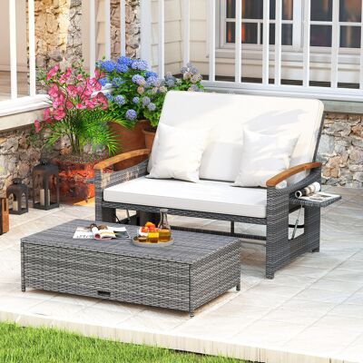 Costway Rattan Gartenbank für Außenbereich 2-Sitzer Balkonmöbel und Ottomane mit Stauraum Weiß Costway Rattan Gartenbank für Außenbereich 2-Sitzer Balkonmöbel und Ottomane mit Stauraum Weiß