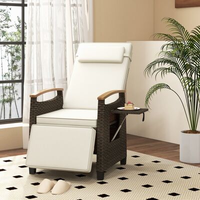 Costway Relaxliege Rattan Liegesessel mit weichen Kissen Verstellbarer Rückenlehne und Fußstütze Liegestuhl Weiß Costway Relaxliege Rattan Liegesessel mit weichen Kissen Verstellbarer Rückenlehne und Fußstütze Liegestuhl Weiß