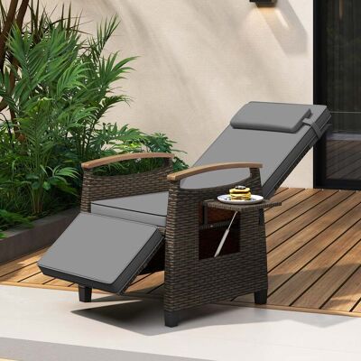 Costway Relaxliege Rattan Liegesessel mit weichen Kissen Verstellbarer Rückenlehne und Fußstütze Liegestuhl Grau Costway Relaxliege Rattan Liegesessel mit weichen Kissen Verstellbarer Rückenlehne und Fußstütze Liegestuhl Grau