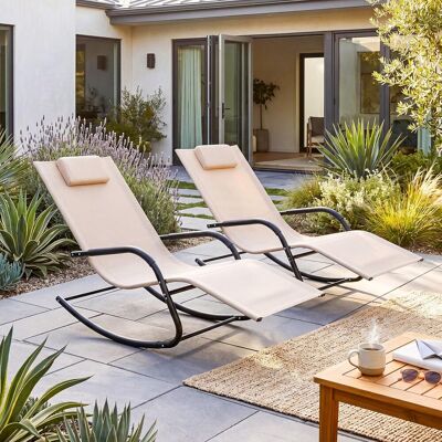 Costway Schaukelstuhl Outdoor Schaukelliege mit Abnehmbarer Kopfstütze bis 160kg Belastbar Beige Costway Schaukelstuhl Outdoor Schaukelliege mit Abnehmbarer Kopfstütze bis 160kg Belastbar Beige