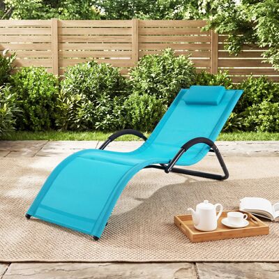 Costway Sonnenliege Ergonomisch Gartenliege mit Abnehmbarem Kopfkissen Liegestuhl bis 160 kg Belastbar Blau Costway Sonnenliege Ergonomisch Gartenliege mit Abnehmbarem Kopfkissen Liegestuhl bis 160 kg Belastbar Blau