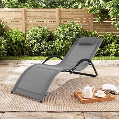 Costway Sonnenliege Ergonomisch Gartenliege mit Abnehmbarem Kopfkissen Liegestuhl bis 160 kg Belastbar Grau Costway Sonnenliege Ergonomisch Gartenliege mit Abnehmbarem Kopfkissen Liegestuhl bis 160 kg Belastbar Grau