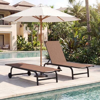 Costway Sonnenliege mit Rollen Robuste Gartenliege mit 6-Fach Verstellbare Rückenlehne bis 180° Flach Braun Costway Sonnenliege mit Rollen Robuste Gartenliege mit 6-Fach Verstellbare Rückenlehne bis 180° Flach Braun