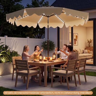 Costway Sonnenschirm 270 cm mit Led-Solar-Beleuchtung Windfester Marktschirm mit 8 Rippen Beige Costway Sonnenschirm 270 cm mit Led-Solar-Beleuchtung Windfester Marktschirm mit 8 Rippen Beige