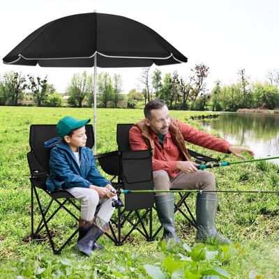 Costway Campingstuhl mit Sonnenschirm Doppel Klappstuhl mit Getränkehalter Kühltasche Schwarz Costway Campingstuhl mit Sonnenschirm Doppel Klappstuhl mit Getränkehalter Kühltasche Schwarz