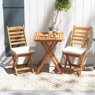 Costway 3tlg. Balkonmöbel Set Bistrotisch mit 2 Stühlen klappbares Balkonset aus Akazienholz mit 2 Kissen Cremeweiß (Horizontal) Costway 3tlg. Balkonmöbel Set Bistrotisch mit 2 Stühlen klappbares Balkonset aus Akazienholz mit 2 Kissen Cremeweiß (Horizontal)