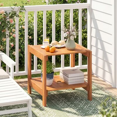Costway Holz Beistelltisch mit Schirmloch & Ablagefach Wetterfester Gartentisch Kleiner Balkontisch Costway Holz Beistelltisch mit Schirmloch & Ablagefach Wetterfester Gartentisch Kleiner Balkontisch
