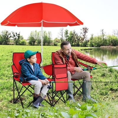 Costway 2-Sitzer Campingstuhl mit Sonnenschirm klappbarer Angelstuhl mit Tragetasche Rot Costway 2-Sitzer Campingstuhl mit Sonnenschirm klappbarer Angelstuhl mit Tragetasche Rot