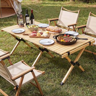 Costway Campingtisch Klappbar Picknicktisch aus Holz mit Aufrollbarer Tischplatte Tragbarer Klapptisch Natur Costway Campingtisch Klappbar Picknicktisch aus Holz mit Aufrollbarer Tischplatte Tragbarer Klapptisch Natur